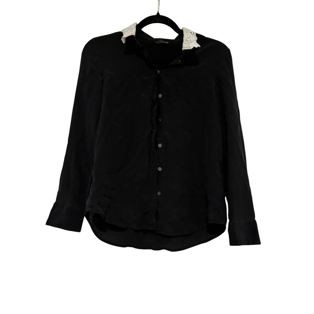 Womens sz XS Club Monaco navy sheer navy blouse #1113